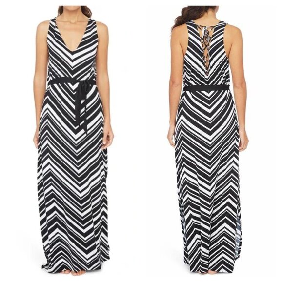 La Blanca Swimwear XS Archistripe Cover-up Maxi Dress In Black/ White Belt - Picture 1 of 8